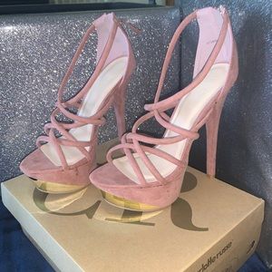 Light Pink and Gold Strappy High Heels